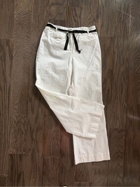 Maeve by Anthropology Ivory Wide Leg High Waist Pants w/Black Grosgrain Tie Belt